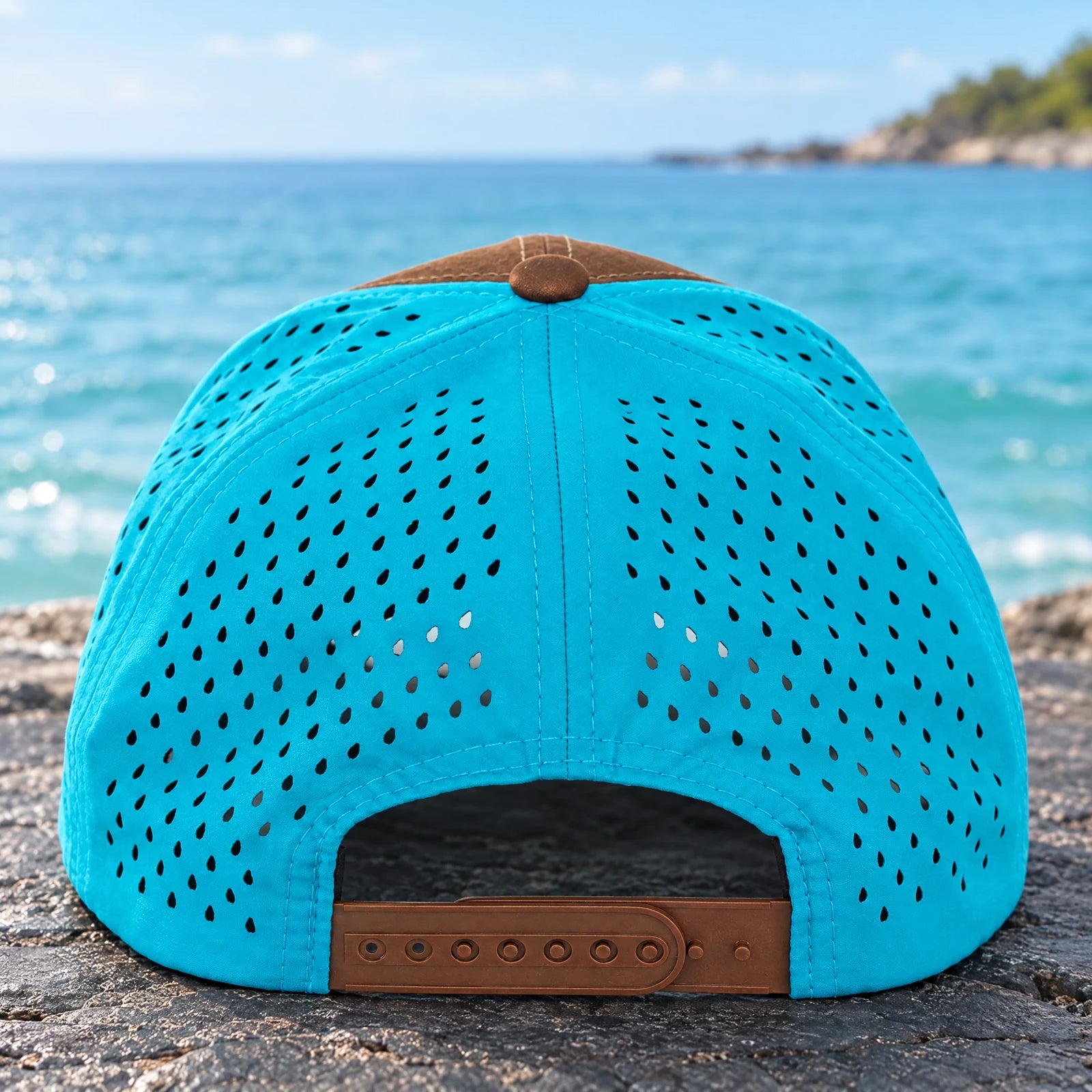 Hat Turquoise/Brownish Gray — rear view and closure