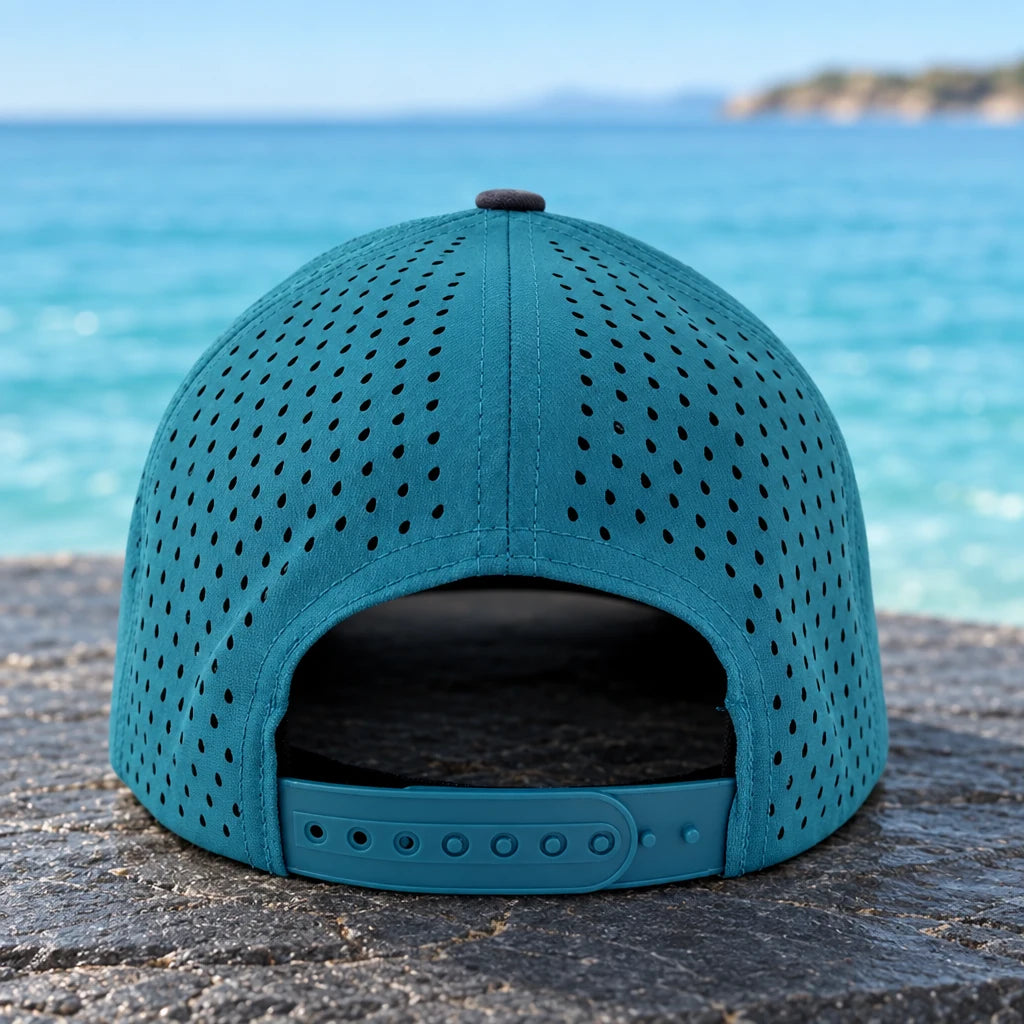 Hat Turquoise/Charcoal Gray — rear view and closure