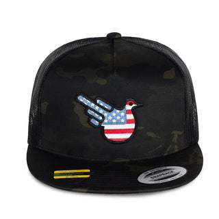 American Black Camo Trucker Flat Bill Snap - Effing Gear