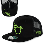 Black Flat Bill Trucker Snap W/ Green Bird - Effing Gear
