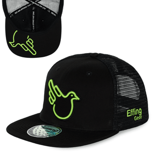 Black Flat Bill Trucker Snap W/ Green Bird - Effing Gear