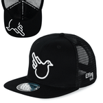 Black Flat Bill Trucker W/ White Bird - Effing Gear