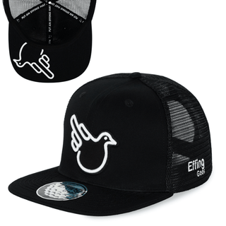 Black Flat Bill Trucker W/ White Bird - Effing Gear