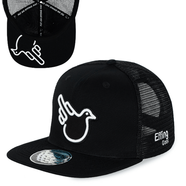 flat bill hat motorcycle helmet Black Flat Bill Trucker W/ White Bird – Effing Gear