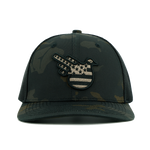 Storm Camo Fitted Trucker front with American Bird embroidery