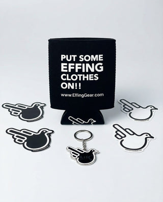 Starter Kit - Stickers (4) , Keychain (White, Black or USA) & Koozie - Effing Gear