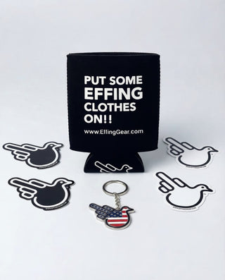 Starter Kit - Stickers (4) , Keychain (White, Black or USA) & Koozie - Effing Gear