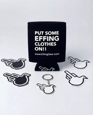 Starter Kit - Stickers (4) , Keychain (White, Black or USA) & Koozie - Effing Gear