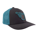 The Mikey charcoal and turquoise curved visor snapback hat