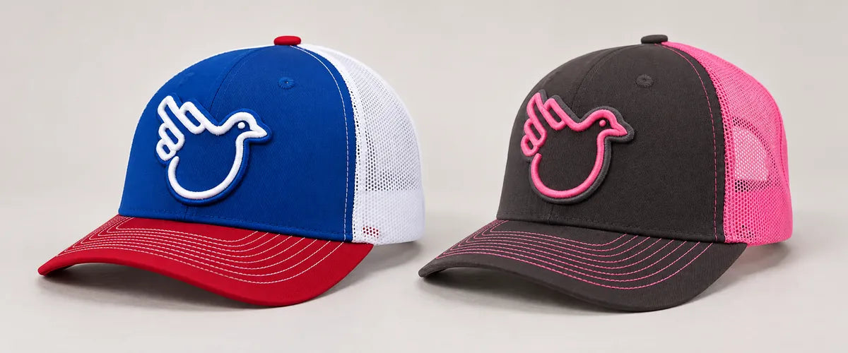 American Jim Blue and Real Man Pink trucker snap hats